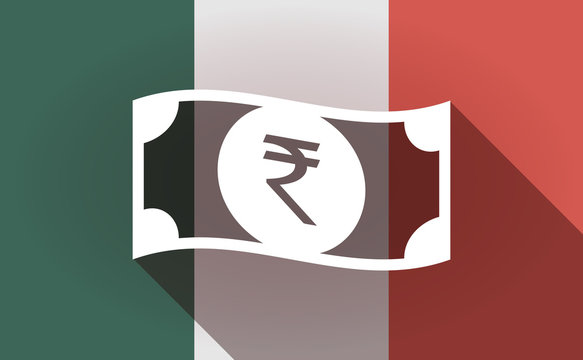 Long shadow Mexico flag with  a rupee bank note icon