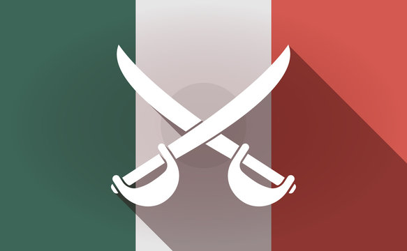 Long shadow Mexico flag with  two swords crossed