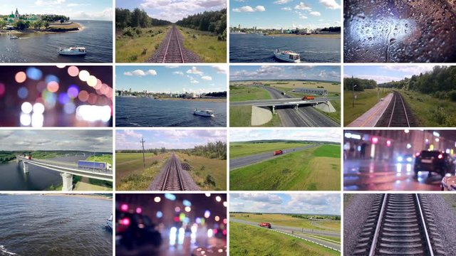 Video wall transportation videos. Transport, delivery, travelling background 4K
