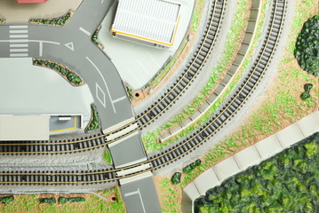 Model railroad layout from top view.