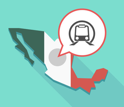 Long shadow Mexico map with  a subway train icon