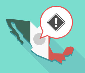 Long shadow Mexico map with   a warning road sign