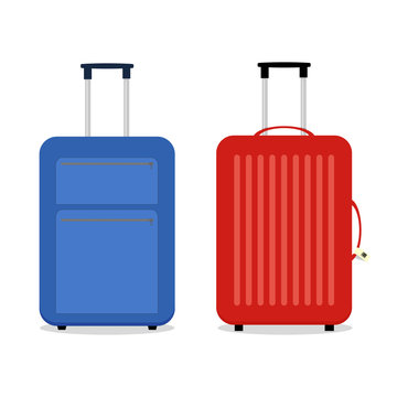 Vector blue and red travel bags. Isolated on white.