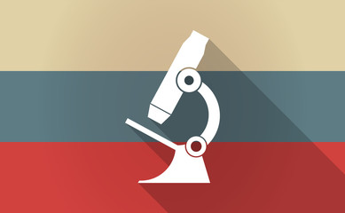 Long shadow Russia map with  a microscope icon