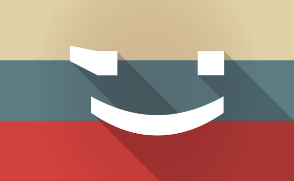 Long shadow Russia map with  a wink text face emoticon