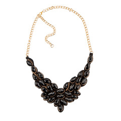 Golden necklace with onyx on white background