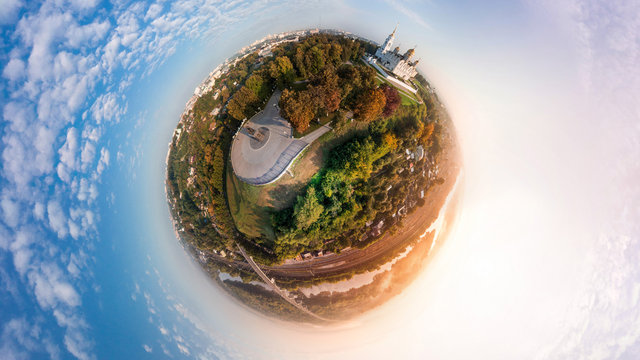 Aerial spherical panorama 360 in Vladimir city, Russia