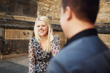 Obraz premium beautiful and young woman and man having fun outdoors