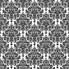 Seamless background  baroque style black and white. Vintage  Pattern. Retro Victorian ornament. Elements of flowers and leaves. Vector illustration. Use for wallpaper, print packaging paper, textiles.