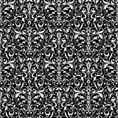 Seamless background  baroque style black and white. Vintage  Pattern. Retro Victorian ornament. Elements of flowers and leaves. Vector illustration. Use for wallpaper, print packaging paper, textiles.