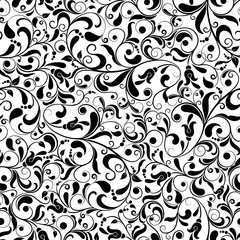 Seamless background  baroque style black and white. Vintage  Pattern. Retro Victorian ornament. Elements of flowers and leaves. Vector illustration. Use for wallpaper, print packaging paper, textiles.