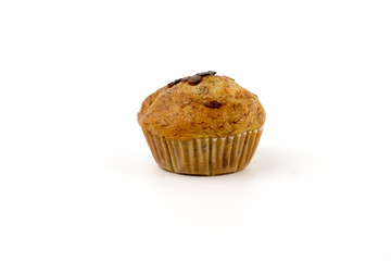 home-made blueberry muffins, muffin cup cake closeup isolated on white background.
