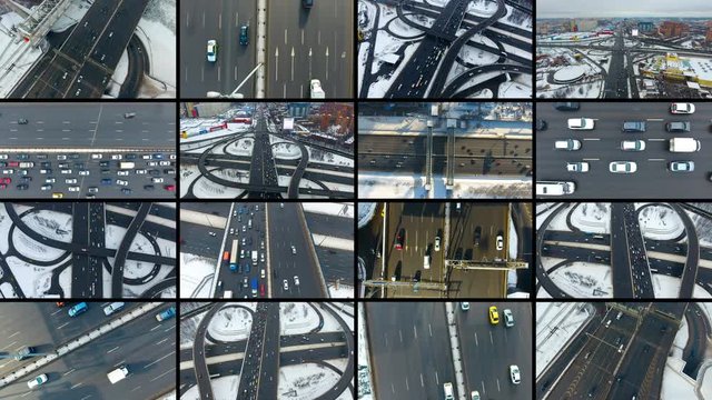 Video wall transportation videos. Transport, delivery, travelling background 4K