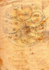Fototapeta na wymiar Clockwork mechanism on grunge paper