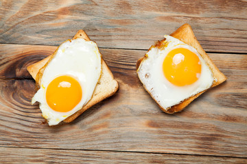 toast and egg on wooden table