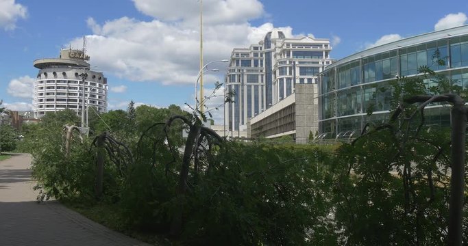 the Multistoreyed Building of the Center of Children Creativity, Saljut Hotel and a Well Groomed Park Near Slava Square in Kiev