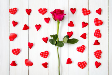 Rose and many decorative hearts