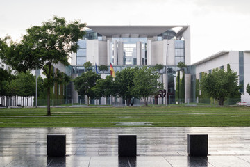 Fototapeta na wymiar Stone and glass parliament building in Berlin, Germany in cloudy rainy day