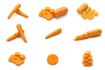 Collection set of carrot sliced Isolated on white background