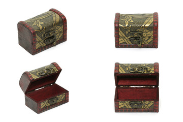 Collection set of Treasure box, Vintage Old Storage Box Isolated On White Background
