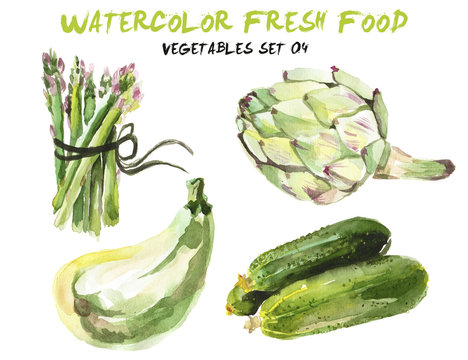 Watercolor vegetables isolated on white