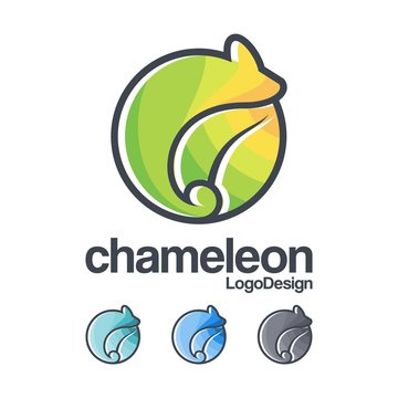 Chameleon Circle Logo With Leaf Outline Design Vector