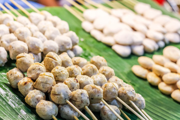 Thai style street food variety of pork meat ball
