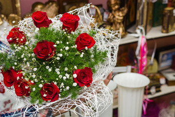 Bouquet of flowers, roses, iris, tulip,