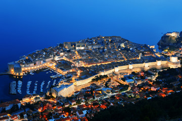 Aerial view of Dubrovnik, Croatia by night