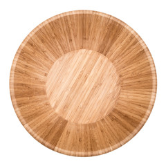 Empty bamboo salad bowl isolated on white background, top view