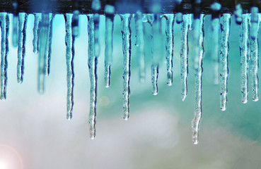 Naklejka na ściany i meble Icicle Beauty - Winter Background - Blue Wonders in Nature