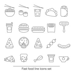 fast food line icons set