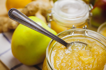 Fresh homemade apple puree in a jar
