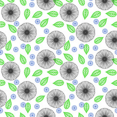 Vector pattern with flowers drawn in thin lines