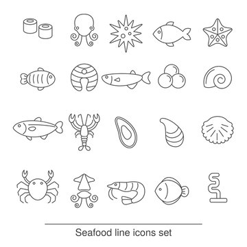 seafood line icons