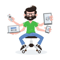 Geek guy with devices