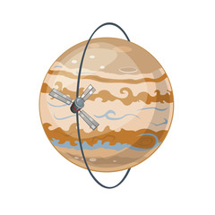 Jupiter and spacecraft art, vector illustration