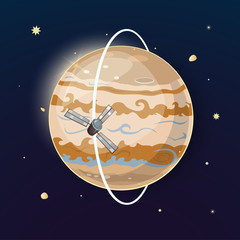 Fototapeta na wymiar Jupiter and spacecraft art, vector illustration