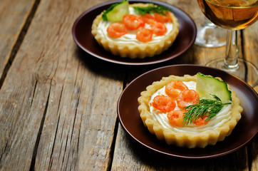 Shrimp cream cheese mousse dill cucumber tartlet