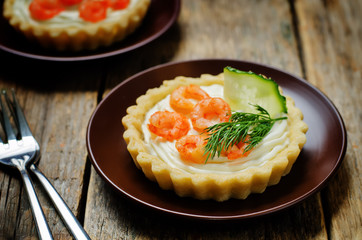 Shrimp cream cheese mousse dill cucumber tartlet