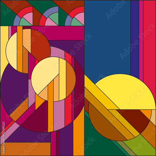 "Art deco vector colored geometric pattern. Art deco stained glass