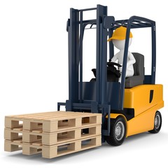 weisses 3d Männchen mit Gabelstapler