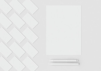 White stationery mock-up template for branding identity on gray background for graphic designers presentations and portfolios. 3D rendering.