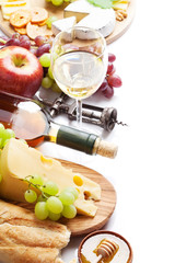 Wine, grape, cheese, sausages