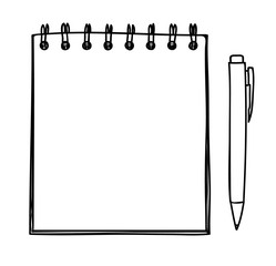Blank notebook and pen vector handdrawn line art illustration