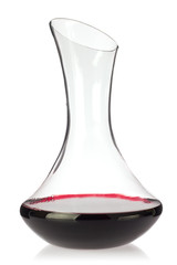 Glass decanter with organic red wine.
