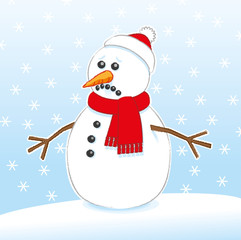 Sad Snowman wearing Red Scarf and Hat