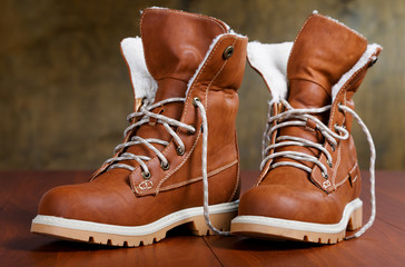 pair of new shoes on the floor close-up