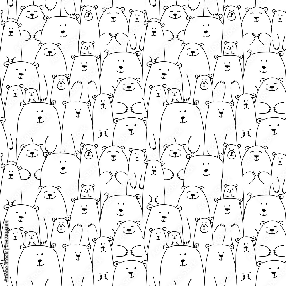 Poster White bears family, seamless pattern for your design