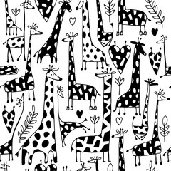 Naklejka premium Funny giraffes sketch, seamless pattern your design